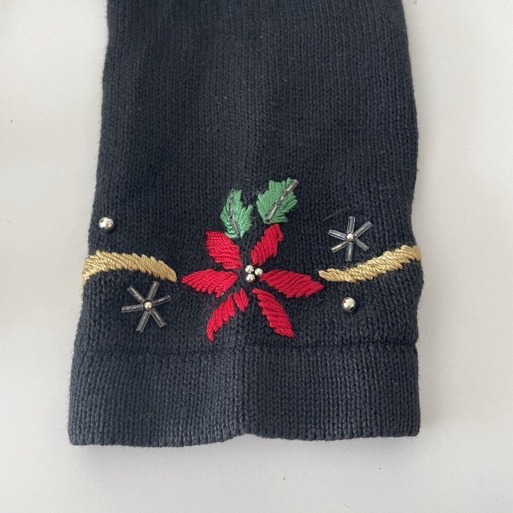 Vtg Victoria Jones Christmas Cardigan Sweater Black Embroidered Beaded Size S - Picture 8 of 10